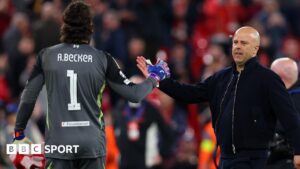 Read more about the article Premier League news conferences: Arne Slot gives update on Alisson’s fitness and future